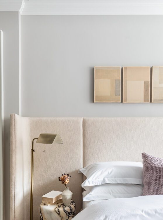 Townhouse 02 bedroom with artwork and soft material palette